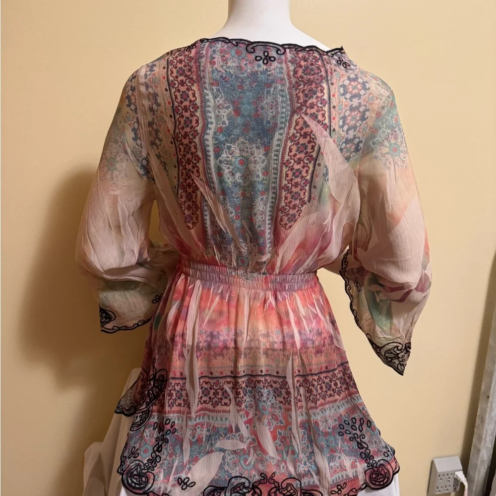 Women's Multicolor Sheer Bohemian Top - Picture 5 of 6